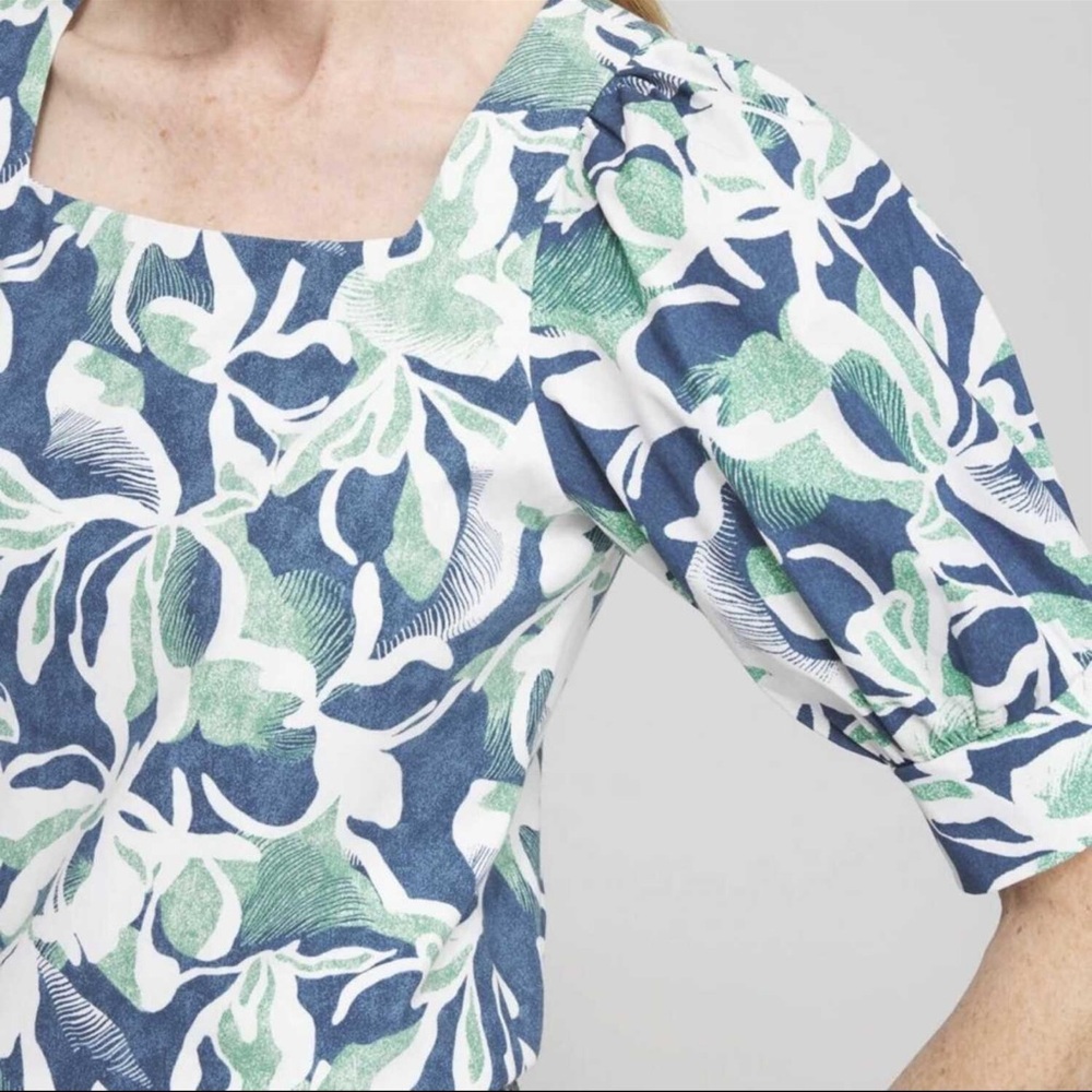 Chico's Blue and Green Leaf Print Blouse - Picture 2 of 6